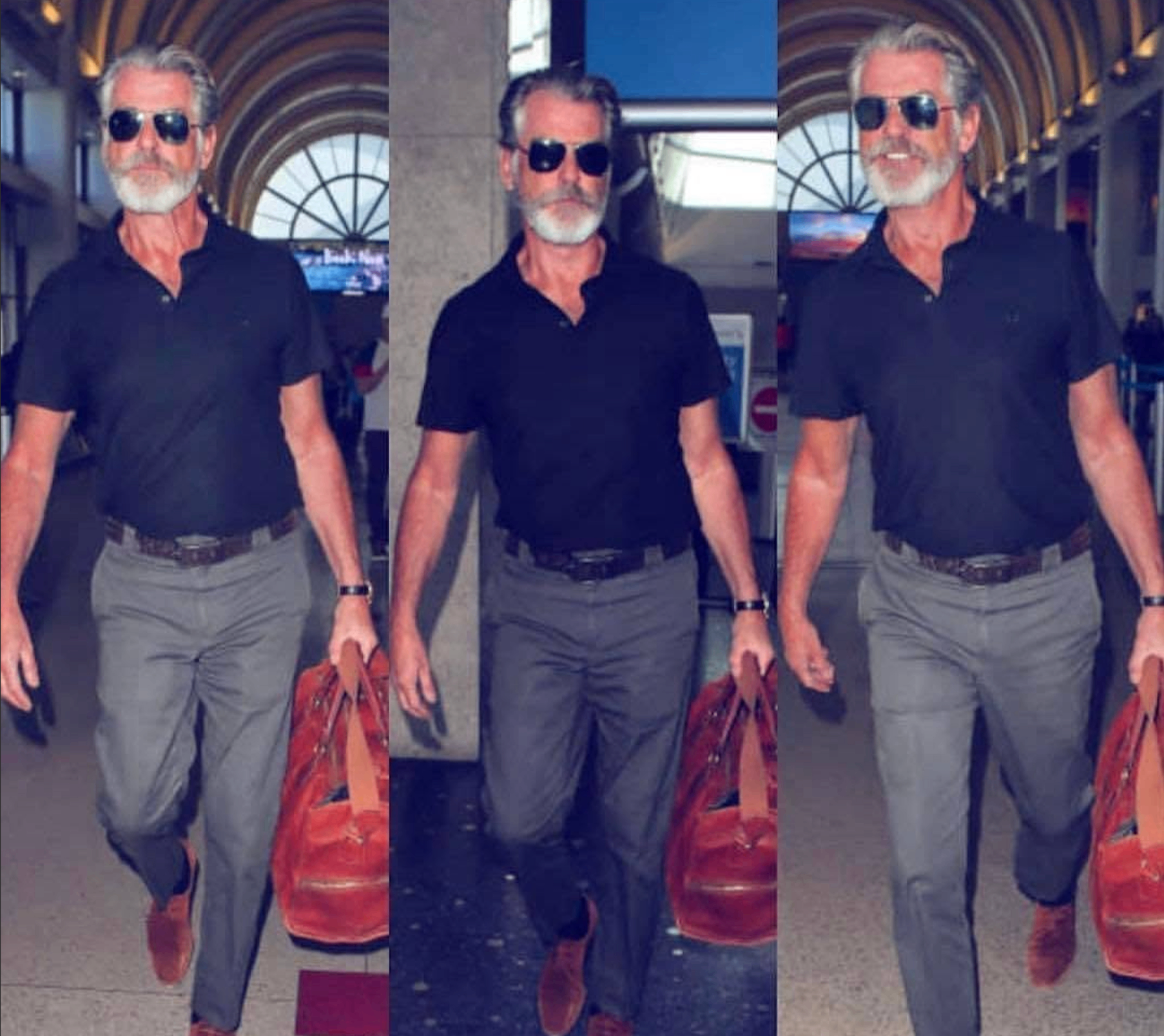 Pierce Brosnan carrying a Hardvark holdall.